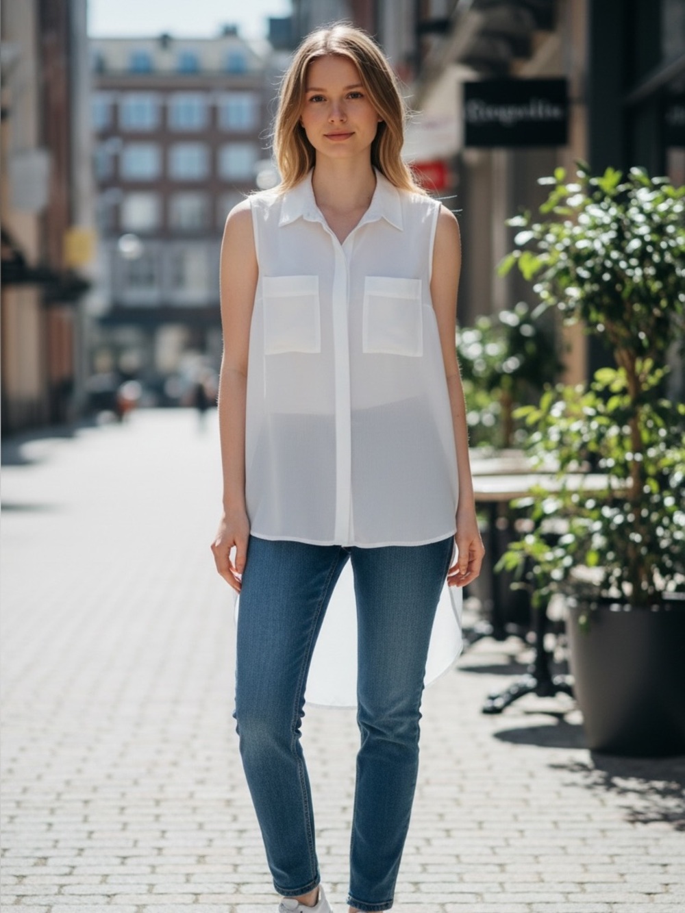Cotton On Sleeveless Sheer Button-Front Blouse in Cream
